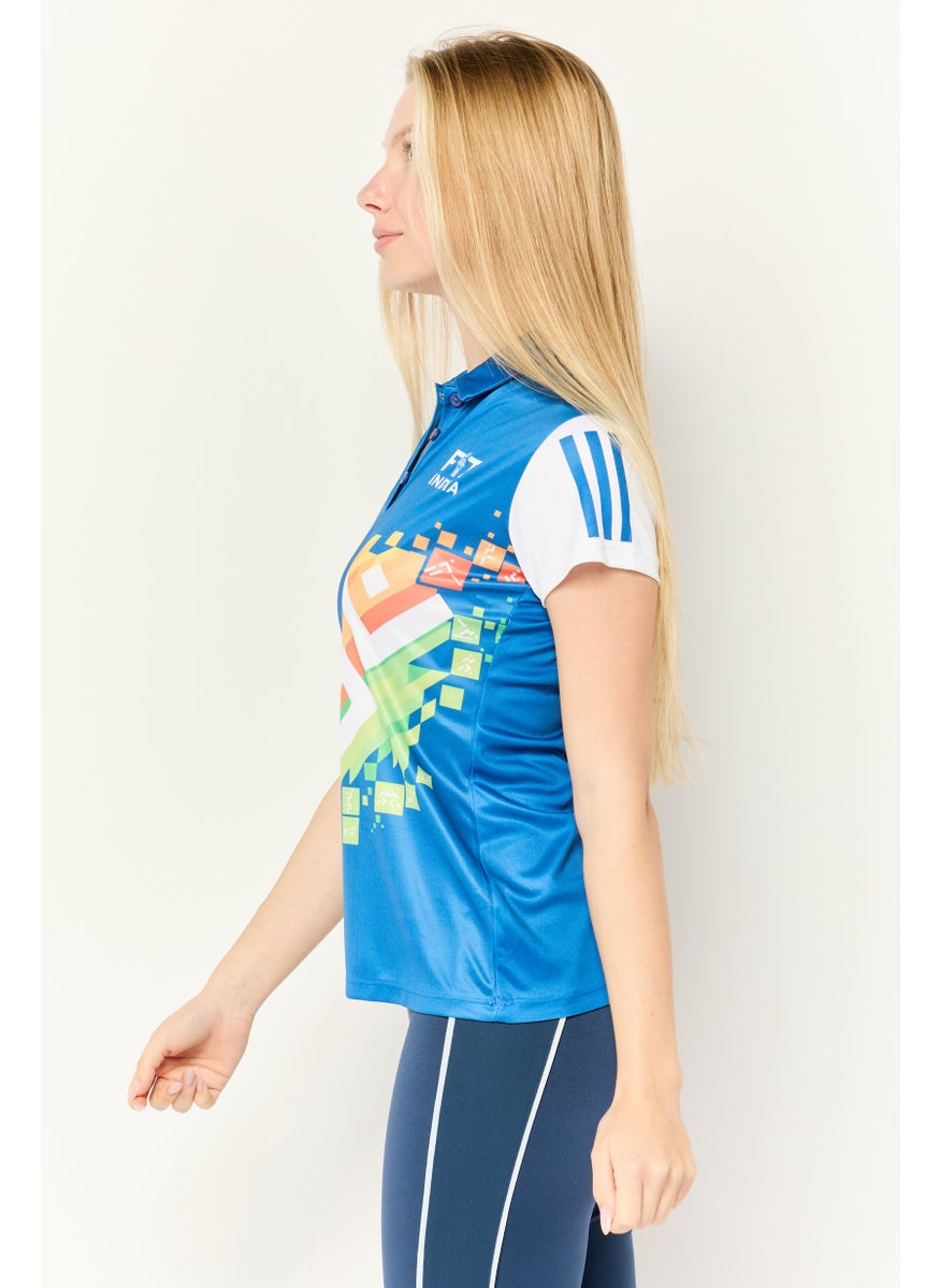 Adidas - Women Sportswear Fit Short Sleeve Training Polo Shirt, Blue - Image 1