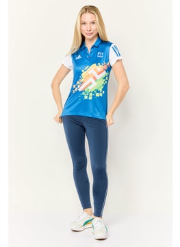 Adidas Women Sportswear Fit Short Sleeve Training Polo Shirt, Blue  - Image 2