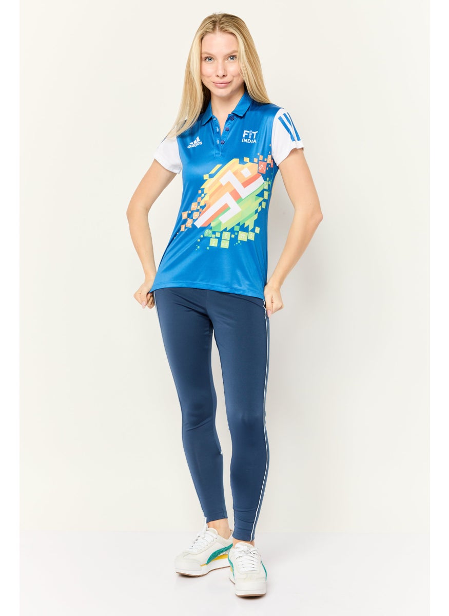 Adidas - Women Sportswear Fit Short Sleeve Training Polo Shirt, Blue - Image 1