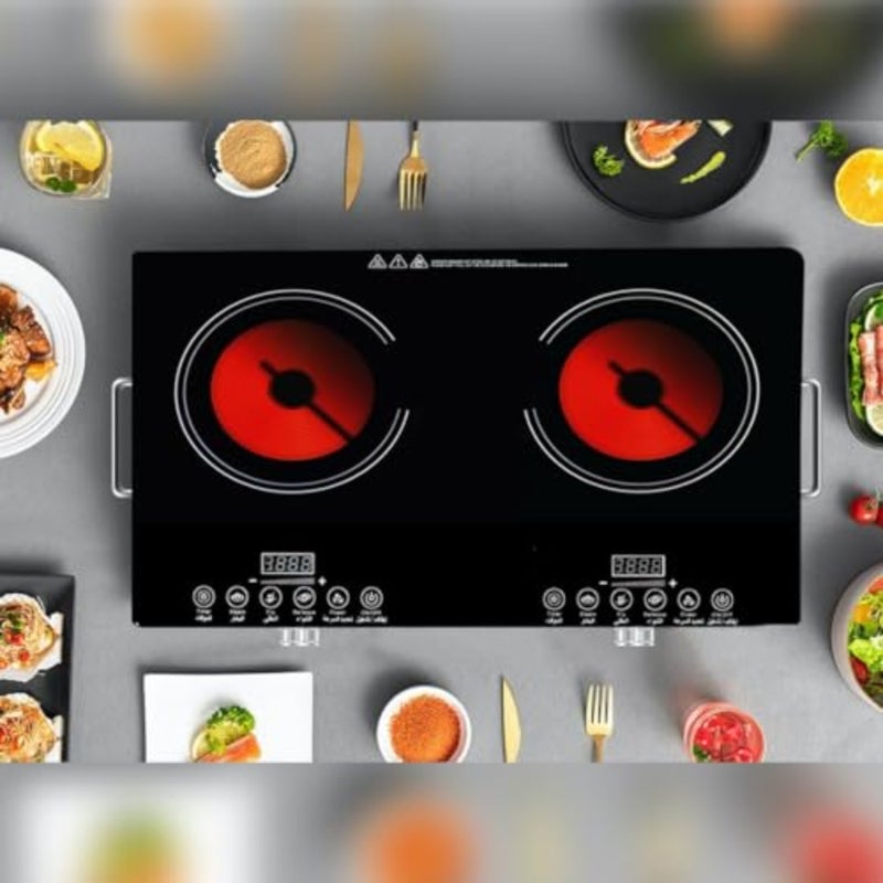7000W Double Infrared Cooker, Portable Electric Ceramic Stove with 2 Burners and Adjustable Temperature, Hot Plate Cooktop with Handles for Home and Kitchen 1 Year Warranty Black - Image 2