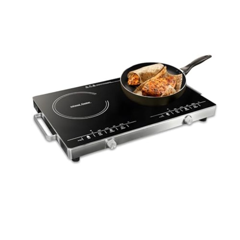 7000W Double Infrared Cooker, Portable Electric Ceramic Stove with 2 Burners and Adjustable Temperature, Hot Plate Cooktop with Handles for Home and Kitchen 1 Year Warranty Black - Image 1