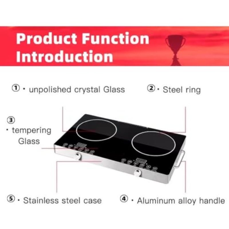7000W Double Infrared Cooker, Portable Electric Ceramic Stove with 2 Burners and Adjustable Temperature, Hot Plate Cooktop with Handles for Home and Kitchen 1 Year Warranty Black - Image 5