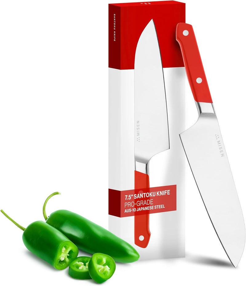 Misen Japanese Santoku Chef Knife - 7.5 Inch High Carbon Stainless Steel - Classic Japanese Knife Design for Cutting, Slicing, and Chopping - Razor Sharp Japanese Style Kitchen Knife, Red - Image 1