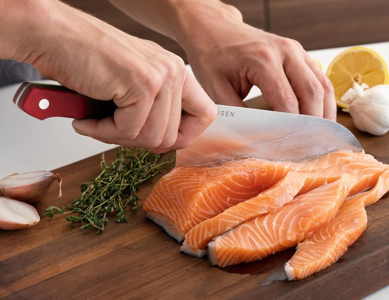 Misen Japanese Santoku Chef Knife - 7.5 Inch High Carbon Stainless Steel - Classic Japanese Knife Design for Cutting, Slicing, and Chopping - Razor Sharp Japanese Style Kitchen Knife, Red - Image 4