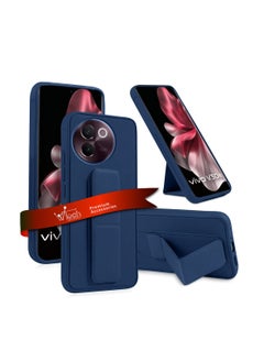 Wtech Vivo V30e 5G 2024 Hand Grip Foldable Magnetic Kickstand Wrist Strap Finger Grip With Built-in Iron Case Cover Navy Blue  - Image 1