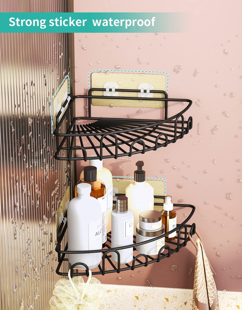 HapiRm Shower Stainless Steel Caddy Corner Bathroom Shelf, 2 Pack Shower Rack With 8 Adhesive Hooks - No Drilling Bathroom Shelf Organizer For Kitchen Toilet Dorm Storage - Image 2