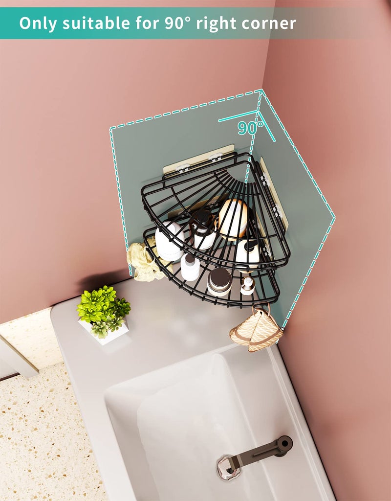 HapiRm Shower Stainless Steel Caddy Corner Bathroom Shelf, 2 Pack Shower Rack With 8 Adhesive Hooks - No Drilling Bathroom Shelf Organizer For Kitchen Toilet Dorm Storage - Image 3