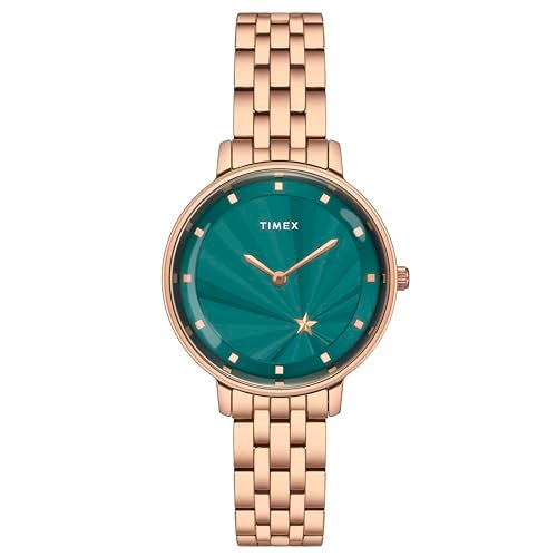 TIMEX Analog Watch for Women with Green Round Dial & Rose Gold Stainless Steel Bracelet Band Water Resistant Women's Wrist Watches - TWEL19103 - Image 1