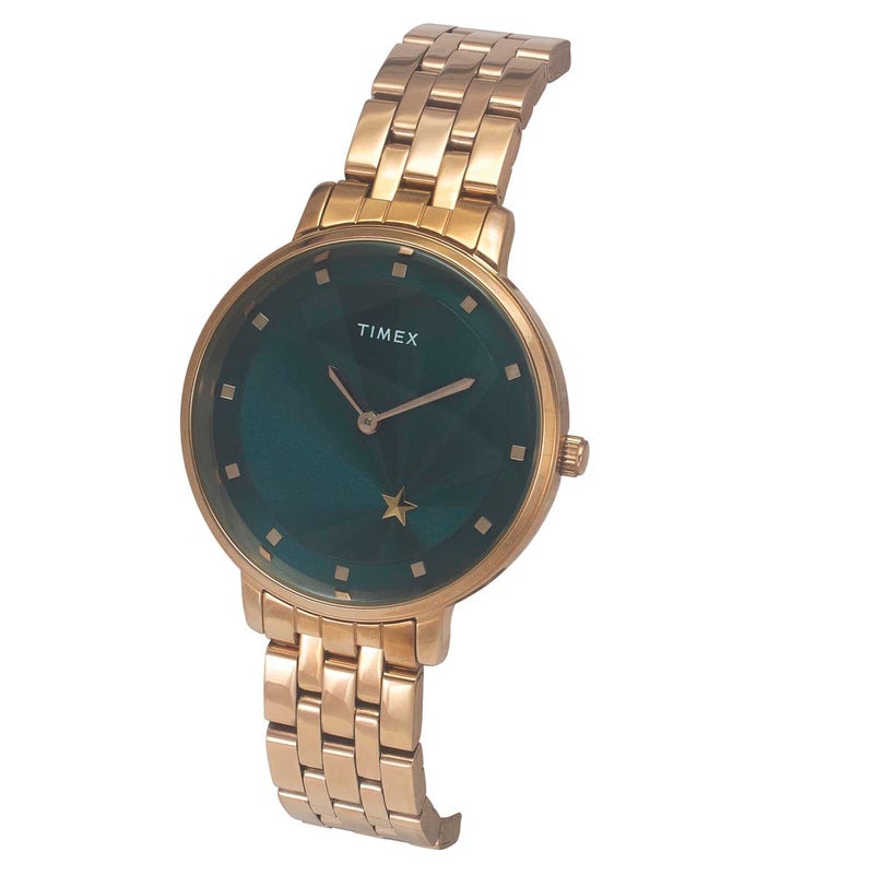 TIMEX Analog Watch for Women with Green Round Dial & Rose Gold Stainless Steel Bracelet Band Water Resistant Women's Wrist Watches - TWEL19103 - Image 2