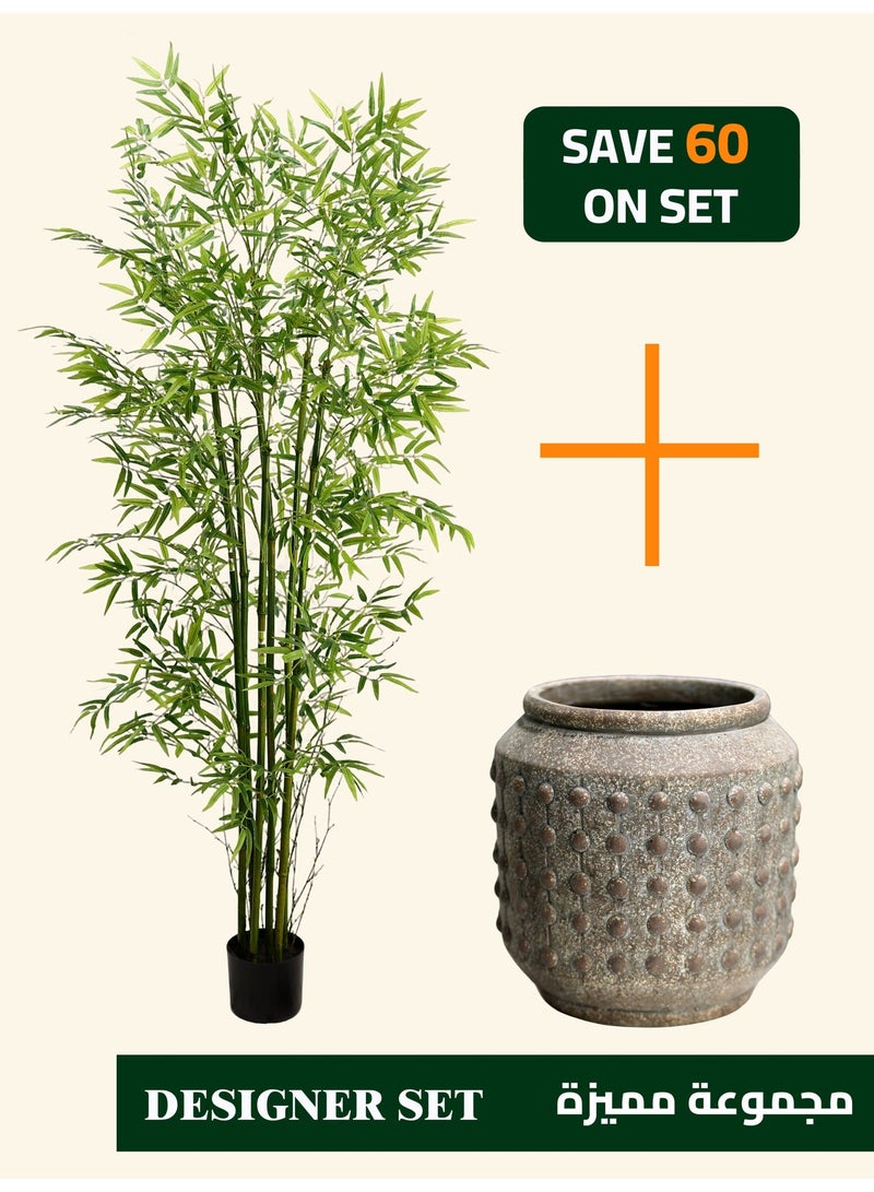 High-Quality Artificial Bamboo Tree (180cm) with Decorative Cement Planter – Balanced Space and Natural Presence - Image 1