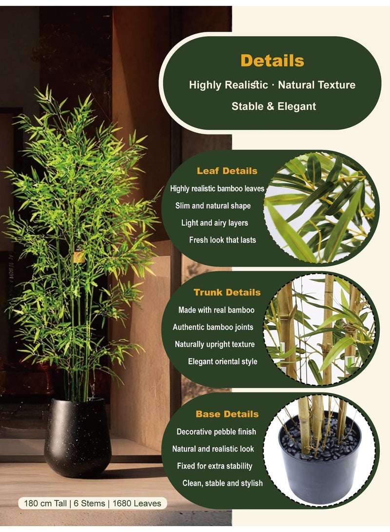 High-Quality Artificial Bamboo Tree (180cm) with Decorative Cement Planter – Balanced Space and Natural Presence - Image 4