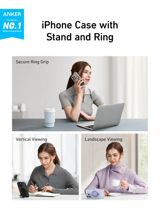 Anker Anker Magnetic Ring Stand for iPhone 15 Pro Max Case, Silicone Finger Ring Grip Stand Holder, Military Grade Drop Tested, Compatible with MagSafe, Built in Kickstand, Soft Edge Anti-Fingerprint, Black  - Image 1