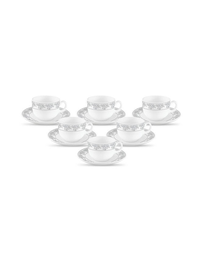 La Opala لا أوبالا ديفا، مجموعة فيلفيت للأواني الزجاجية | كوب وصحن، مجموعة من 12 | أريا رمادي، 160 مل | للشاي والقهوة | آمن للاستخدام في الميكروويف | 100% نباتي | قوي جداً | خفيف جداً | أبيض جداً - Image 1