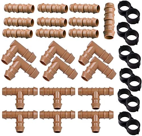 Arfun 28P Drip Irrigation Fittings Kit (17mm) for 1/2" Tubing (.600" ID), 10 Couplings, 6 Tees, 6 Elbows and 6 Tubing End Closure - Barded Connectors for Drip or Sprinkler Systems(28 Pieces Set) - Image 2
