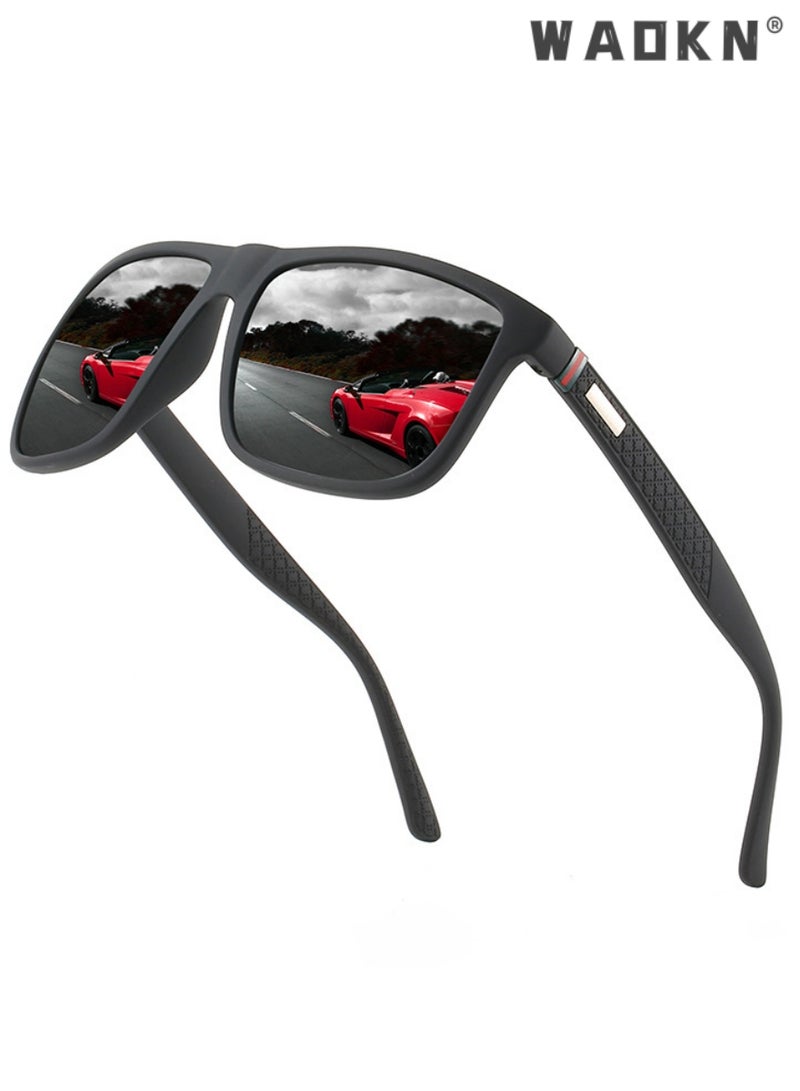 دبليو أيه أو كي أن نظارات شمسية مربعة مستقطبة للرجال والنساء، نظارات شمسية بحماية من الأشعة فوق البنفسجية 400 بإطار من البولي كربونات، نظارات شمسية عصرية مضادة للتوهج للرجال أثناء القيادة وصيد الأسماك ولعب الجولف والسفر - Image 3