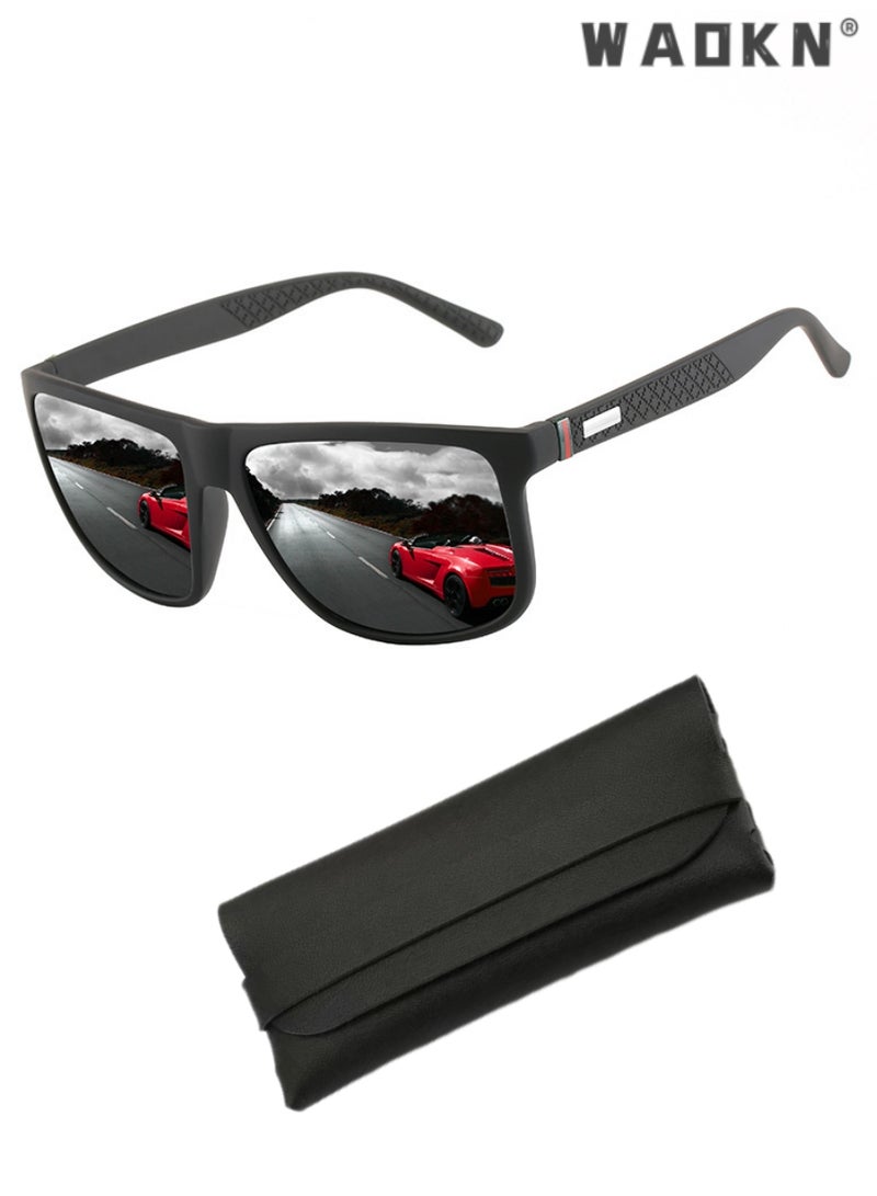 دبليو أيه أو كي أن نظارات شمسية مربعة مستقطبة للرجال والنساء، نظارات شمسية بحماية من الأشعة فوق البنفسجية 400 بإطار من البولي كربونات، نظارات شمسية عصرية مضادة للتوهج للرجال أثناء القيادة وصيد الأسماك ولعب الجولف والسفر - Image 1