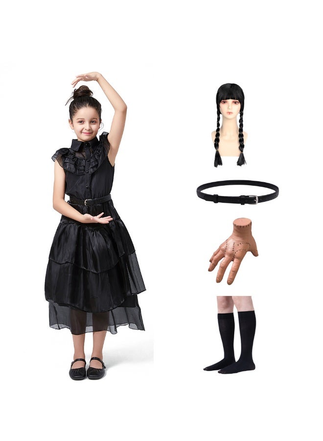 NIBEMINENT Adams Family Role Play Costume Wednesday Performance Outfit Same As Black Dress Dance Drama Performance Clothes Special Purpose  - Image 1