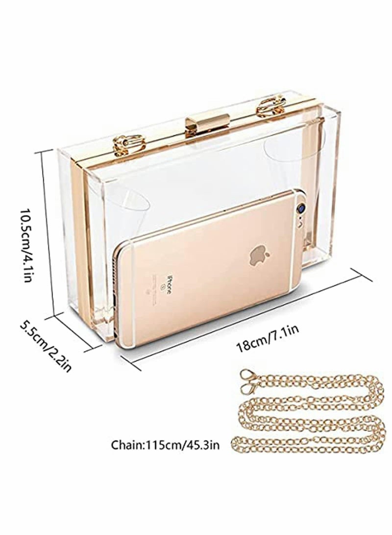 SOLARAE Clear Purse Acrylic Clear Clutch Bag, Shoulder Handbag With Removable Gold Chain Strap - Image 5