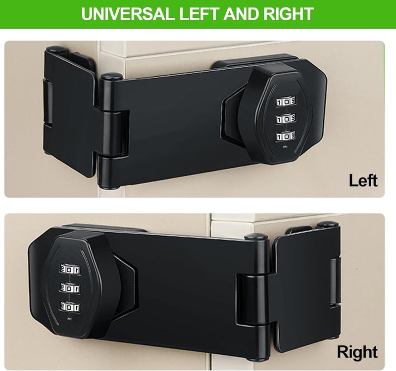 KIBBEH 1 Pack Password Rotary Hasp Locks, Collapsible Solid 304 Stainless Steel File Cabinet Lock Desk Drawer Lock, for 90 Degree and 180 Degree Drawers, Dabinets, Doors, Flip Barn Door, Outdoor (Black) - Image 5