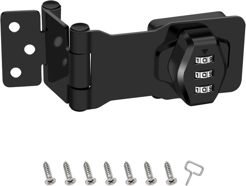 KIBBEH 1 Pack Password Rotary Hasp Locks, Collapsible Solid 304 Stainless Steel File Cabinet Lock Desk Drawer Lock, for 90 Degree and 180 Degree Drawers, Dabinets, Doors, Flip Barn Door, Outdoor (Black) - Image 1