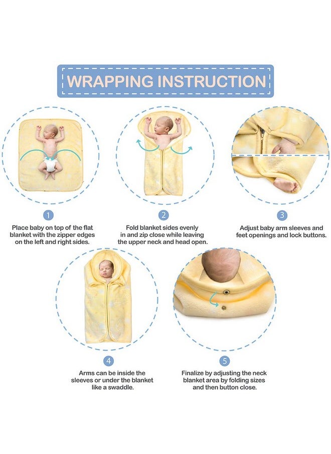 JOIE BEAN - Fleece Baby Wrap Swaddle Blanket And Infant Sleeping Bag ; Adjustable Sleep Sack 2 In 1 Blanket ; Soft Fleece Baby Wearable Blanket Stroller Wrap For Secure Sleep Nap Yellow - Image 1