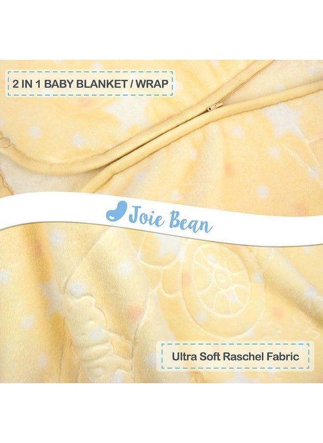 JOIE BEAN - Fleece Baby Wrap Swaddle Blanket And Infant Sleeping Bag ; Adjustable Sleep Sack 2 In 1 Blanket ; Soft Fleece Baby Wearable Blanket Stroller Wrap For Secure Sleep Nap Yellow - Image 1