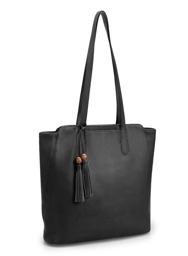 befen Genuine Leather Tote Bag for Women Work, Womens Tote Bag, Casual Leather Large Purses Black Leather Shoulder Bag with Compartments for Shopping Office Travel Daily Use - Image 1