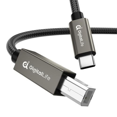 DigitalLife 2m USB Type C to B MIDI Interface Converter Cable, Compatible with Windows 11 / macOS 14 Sonoma (Metal, Nylon Braided) - Image 1
