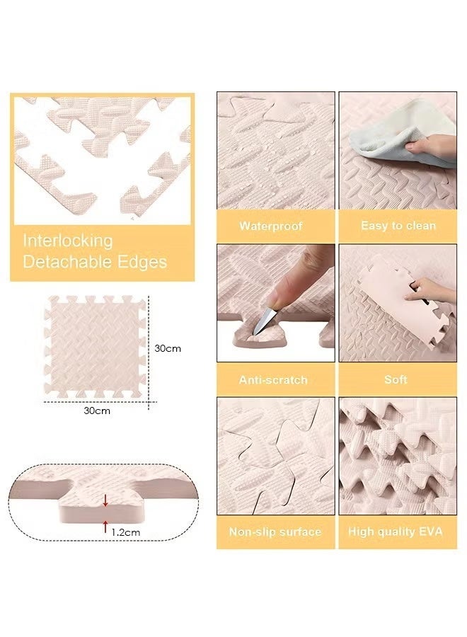 Purrhappy 6/12/36pcs Interlocking Eva Foam Puzzle Mats Diy Play/Gym Floor Tiles, Foam Padding With Border Baby Foam Floor Mats For Kids Playroom, Bedroom, Kindergarten & Home Gym Workout Equipment, 30x30cm 1.2cm Thick Beige - Image 2