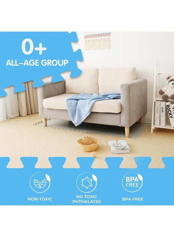 Purrhappy 6/12/36pcs Interlocking Eva Foam Puzzle Mats Diy Play/Gym Floor Tiles, Foam Padding With Border Baby Foam Floor Mats For Kids Playroom, Bedroom, Kindergarten & Home Gym Workout Equipment, 30x30cm 1.2cm Thick Beige - Image 4
