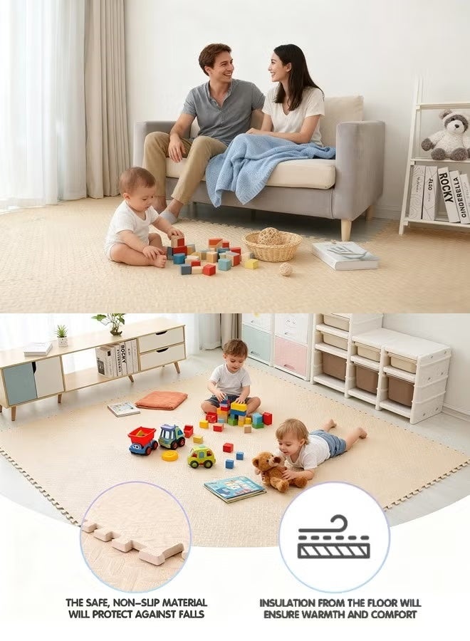 Purrhappy 6/12/36pcs Interlocking Eva Foam Puzzle Mats Diy Play/Gym Floor Tiles, Foam Padding With Border Baby Foam Floor Mats For Kids Playroom, Bedroom, Kindergarten & Home Gym Workout Equipment, 30x30cm 1.2cm Thick Beige - Image 5