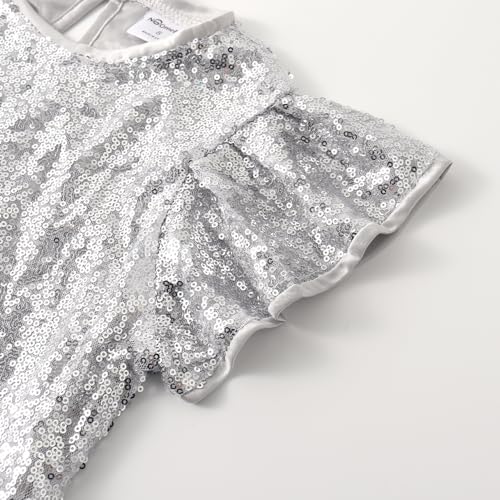 Noomelfish Girls Short Sleeve Sequin Shirts Party Glitter Sparkly Tops Blouse, Silver White, Size 11-12 Years - Image 4