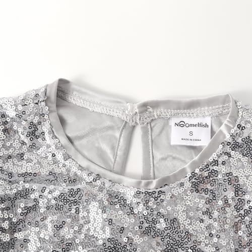 Noomelfish Girls Short Sleeve Sequin Shirts Party Glitter Sparkly Tops Blouse, Silver White, Size 11-12 Years - Image 5