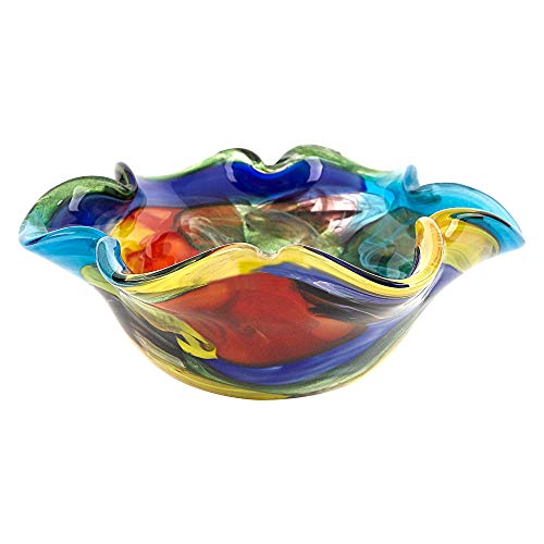 Badash Stormy Rainbow Art Glass - Murano-Style Art Glass Bowl Centerpiece - 8" Mouth-Blown Glass Bowl - Decor Bowl Centerpiece Home Decor Accent - Image 1