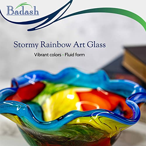 Badash Stormy Rainbow Art Glass - Murano-Style Art Glass Bowl Centerpiece - 8" Mouth-Blown Glass Bowl - Decor Bowl Centerpiece Home Decor Accent - Image 3