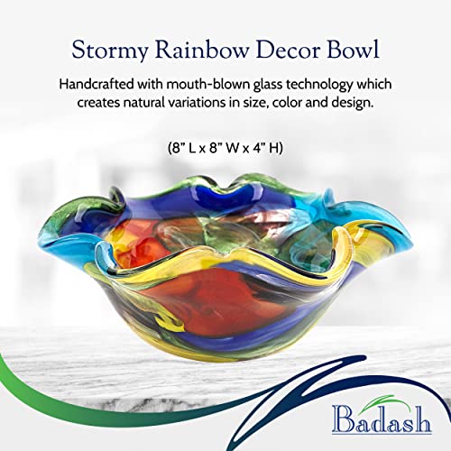 Badash Stormy Rainbow Art Glass - Murano-Style Art Glass Bowl Centerpiece - 8" Mouth-Blown Glass Bowl - Decor Bowl Centerpiece Home Decor Accent - Image 4