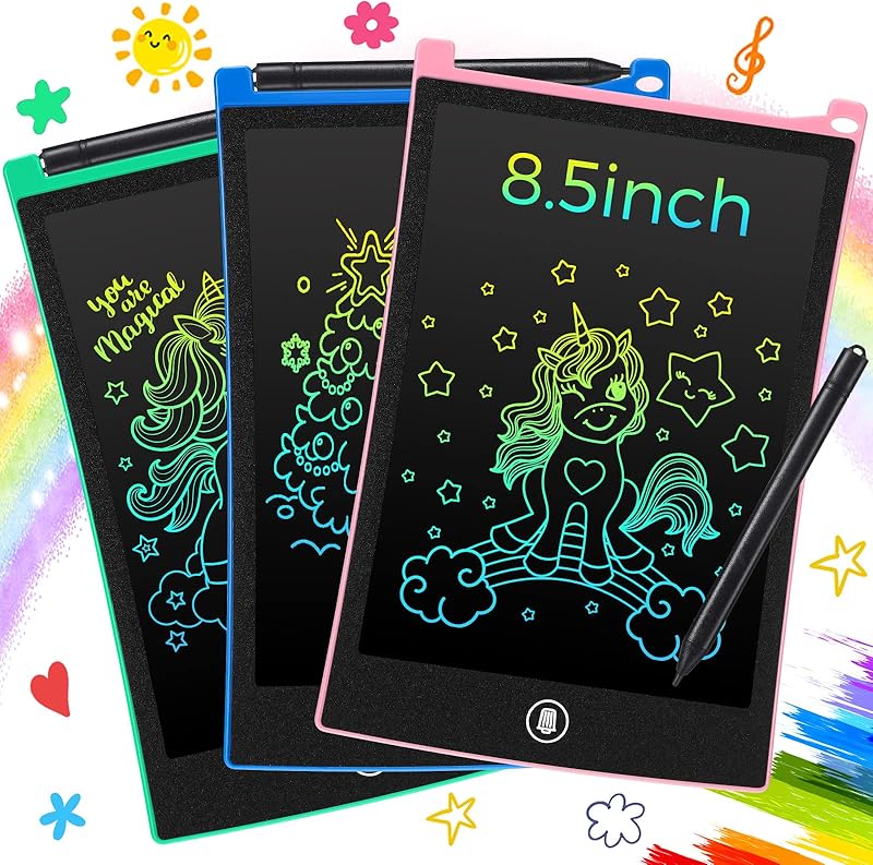 Leinuosen 3 Pack LCD Writing Tablet for Kids 8.5 Inch Colorful Doodle Drawing Tablet Pad for Back to School Educational Learning(Arc Black Frame)
