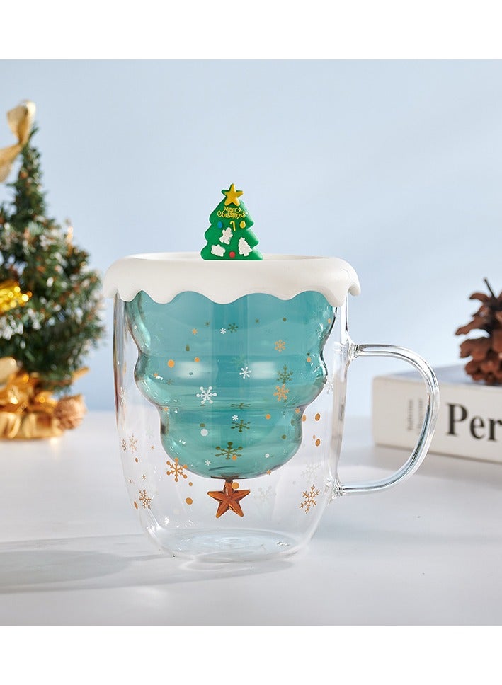 Double Layer Insulated Christmas Cup With Lid Coffee Cup High Borosilicate Glass Cup Wholesale High Temperature Resistant And High Aesthetic Glass Cup  - Image 1