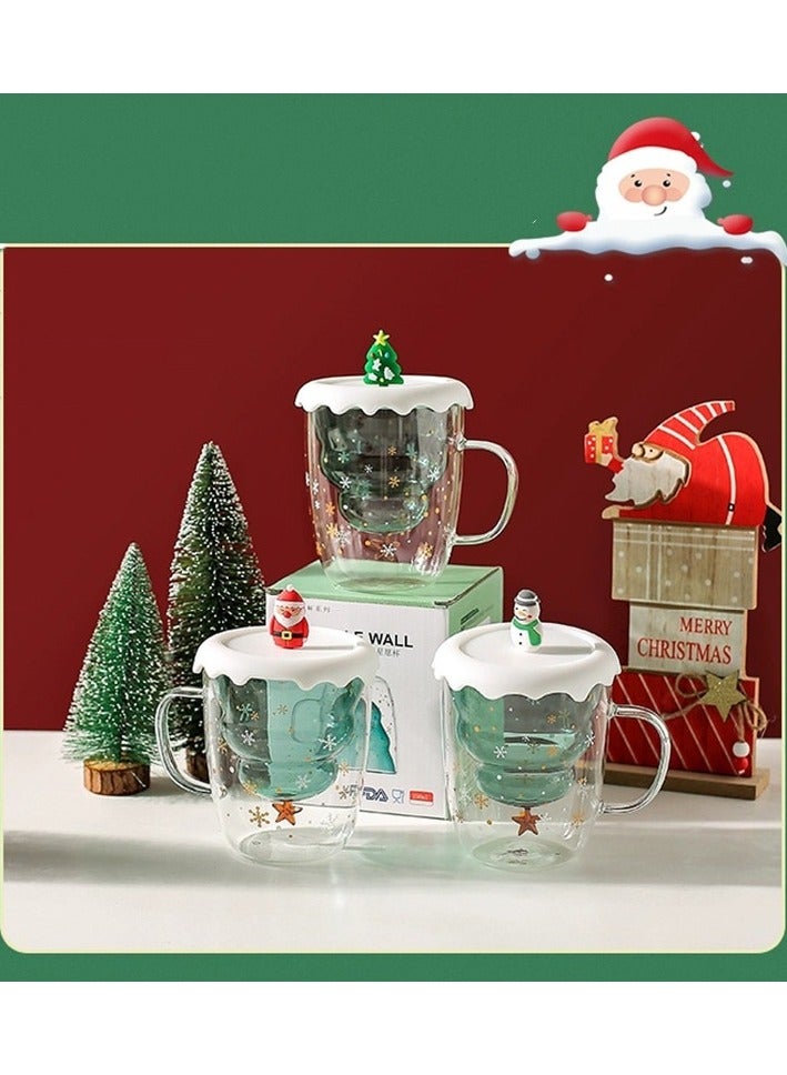 Double Layer Insulated Christmas Cup With Lid Coffee Cup High Borosilicate Glass Cup Wholesale High Temperature Resistant And High Aesthetic Glass Cup  - Image 2