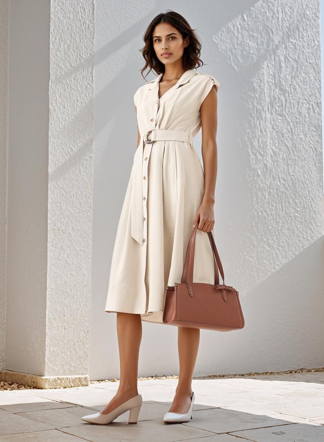 ايكونيك فستان قميص عملي أيقوني بحزام - Image 1