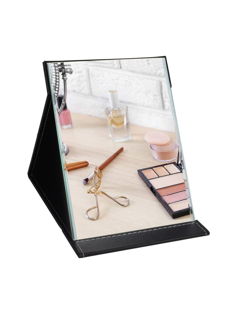 TOMATUS TOMATUS Portable Folding Mirror Makeup Mirror with Stand for Office Desk Vanity Table Travel Pack of 1 Black  - Image 1