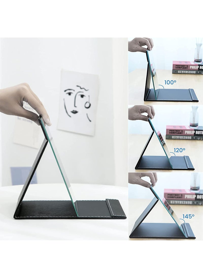 TOMATUS TOMATUS Portable Folding Mirror Makeup Mirror with Stand for Office Desk Vanity Table Travel Pack of 1 Black  - Image 4