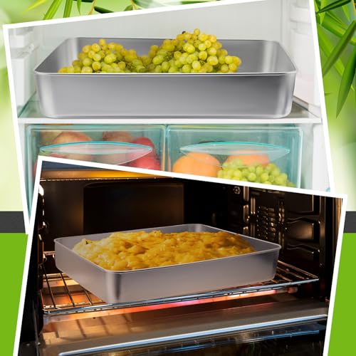 Tioncy 3 Sets Stainless Steel Cake Pan with Lid 1195 Inch Rectangle Sheet Baking Pan with Covers Bakeware with Lids for Cakes Breads Casseroles Fish Vegetables and More - Image 3