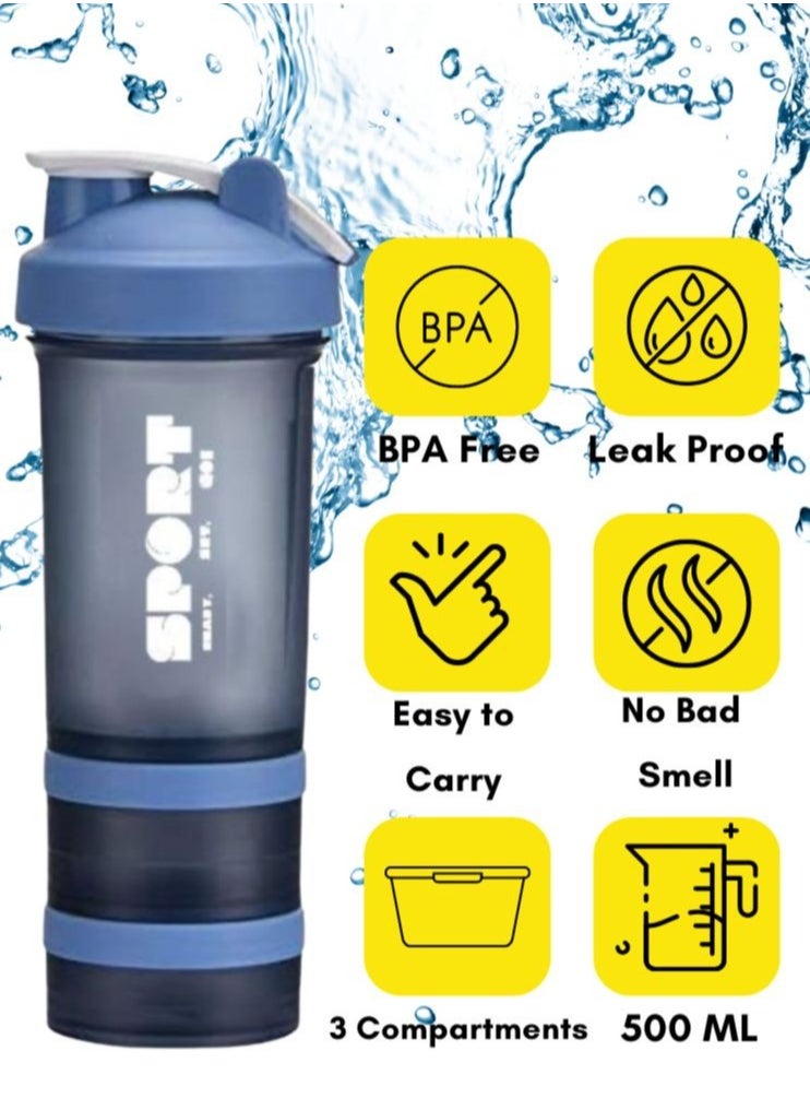 SPORT Protein Shaker Bottle Portable Supplement Mixer Cup with Powder Storage for Running Cycling Fitness 2 Pcs  - Image 2