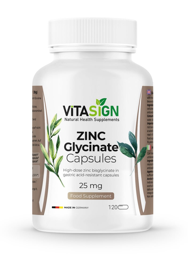 VITASIGN Zinc Glycinate 25mg, 120 Capsules – High-Quality Food Supplement - Image 1