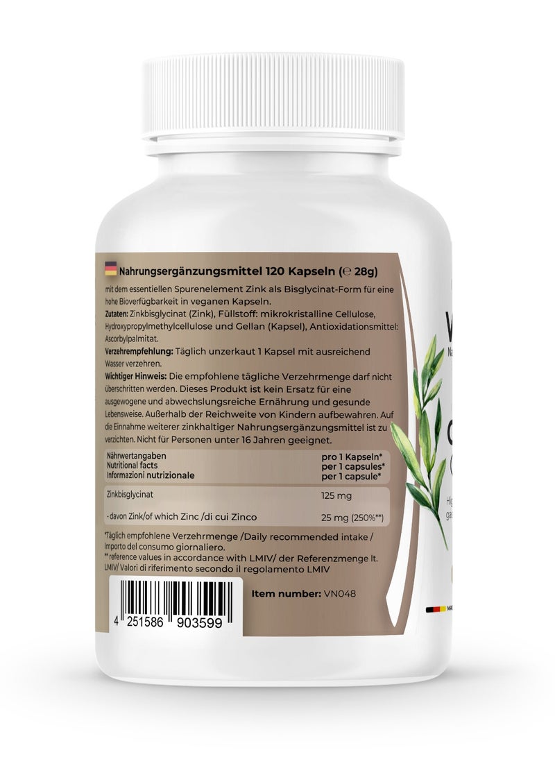 VITASIGN Zinc Glycinate 25mg, 120 Capsules – High-Quality Food Supplement - Image 2