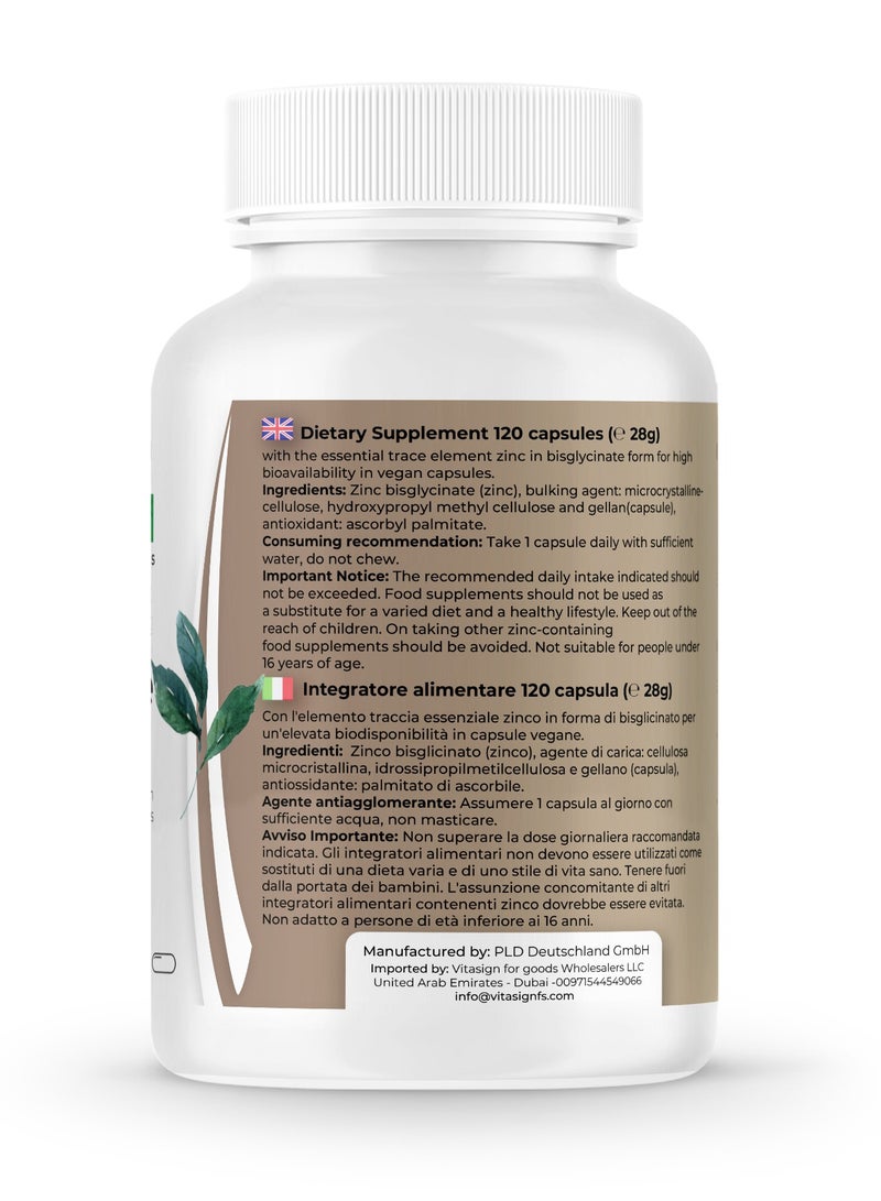 VITASIGN Zinc Glycinate 25mg, 120 Capsules – High-Quality Food Supplement - Image 3