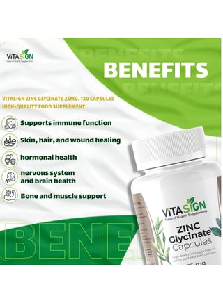 VITASIGN Zinc Glycinate 25mg | Made in Germany | Chelated High-Absorption Zinc | Immune & Skin Support120 Capsules - view 5