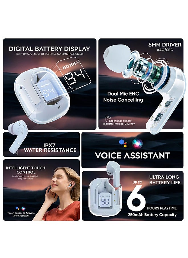 iCruze - Maxpods TWS Earbuds with Digital Battery Display, Dual Mic ENC Noise Cancelling, 6mm Drivers, IPX7 Waterproof, Voice Assistant, Touch Control, Up to 6 Hours Playtime, 250mAh Battery - Blue - Image 1