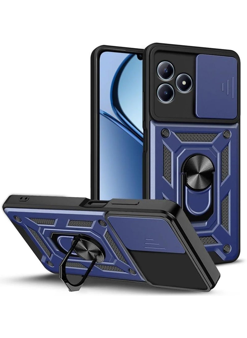 غلاف هوائي متوافق مع هاتف Realme C63. يأتي مزودًا بغطاء كاميرا قابل للانزلاق. هذا الغلاف هو من الصنف العسكري الثقيل المقاوم للصدمات، ويحتوي على حلقة مغناطيسية ومرفق دعم قابل للطي.